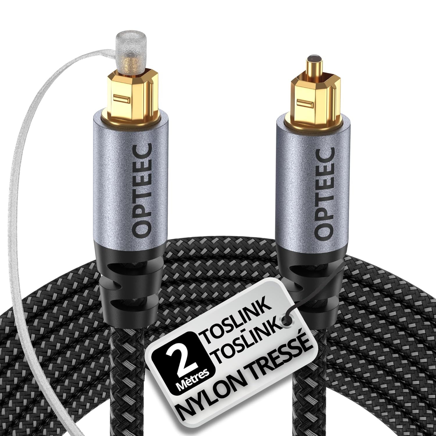 ® - Câble Optique Audio - 2M - Câble Optique Audio Toslink pour HOME CINEMA, BARRE DE SON, TV, SAMSUNG, BOSE, LG, SONY, SONOS, PS4, XBOX - Nylon Tressé Renforcé - Connecteur Plaqué Or (2M)