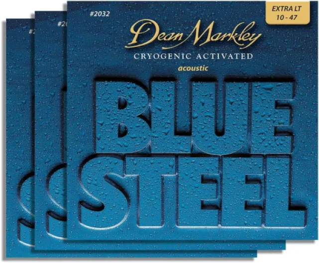 Dean Markley Lot de 3 cordes de guitare acoustique 2032 en acier bleu, calibre 10-47, extra léger, en acier traité par cryogénie pour une plus longue durée de vie, performance de tonalité supérieure
