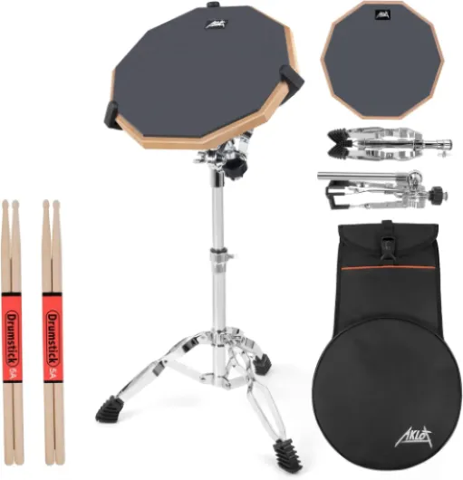 AKLOT Pads d'entraînement 30.5cm avec Pied, Baguettes 5A, silicone Pad de batterie Pad de batterie avec support/sac Gris