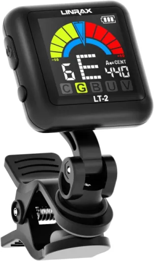 LT-2 Accordeur de Guitare Rechargeable, Accordeur Chromatique à Pince pour Guitare Basse Ukulélé Violon Banjo Mandoline, Accordeur Électrique à Clip Tuner avec Ecran Couleur LCD 360°, Noir