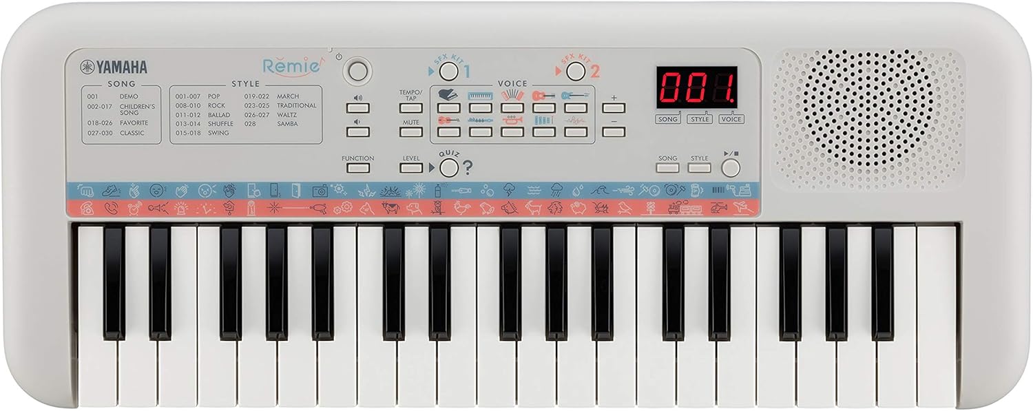 Remie PSS-E30 – Clavier Mini Touches – Clavier d'initiation léger et portable pour enfants – Avec sonorités et bruitages intégrés – Blanc Blanc Unique
