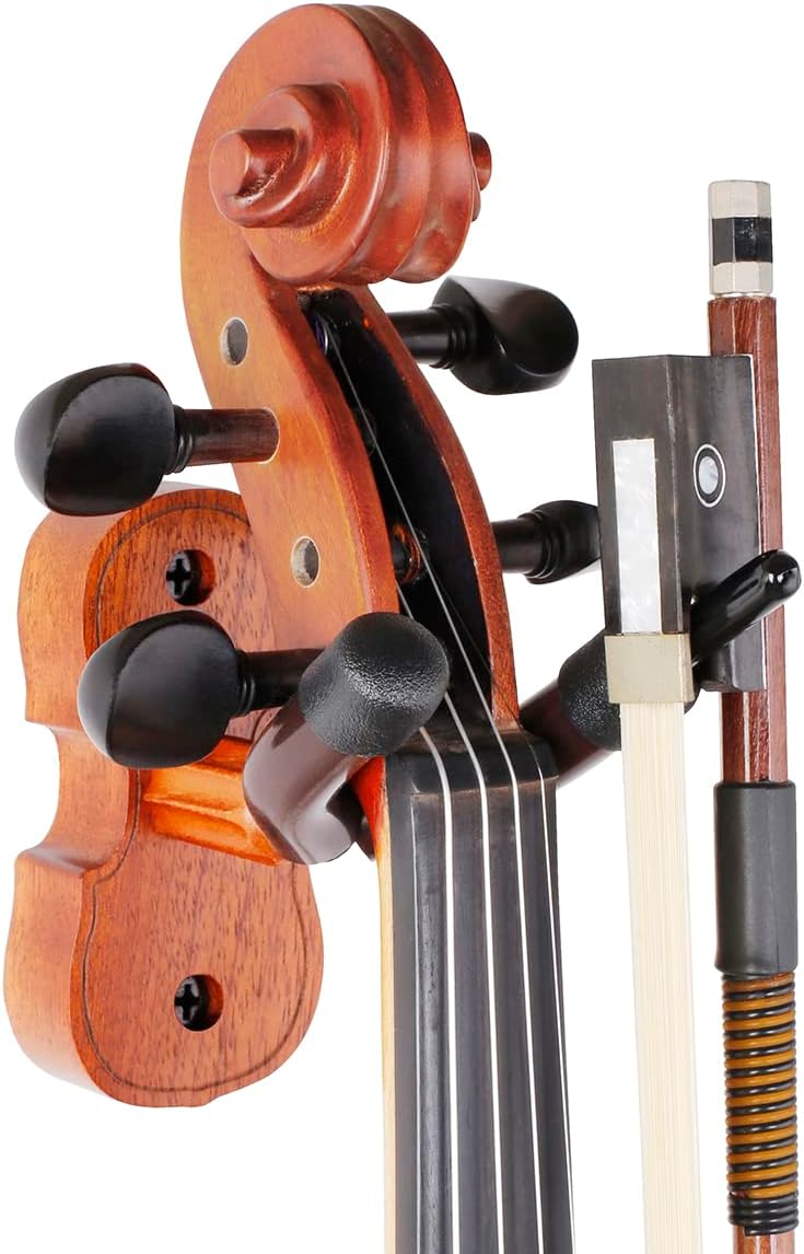 Support mural pour violon - En acajou - Avec crochet pour archet - Pour la maison et le studio