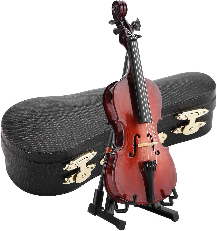 5.5in Violoncelle Miniature avec Archet Mini Violoncelle Modèle avec Support en Bois Instrument Réplique Ornements de Dollhouse Accessoire