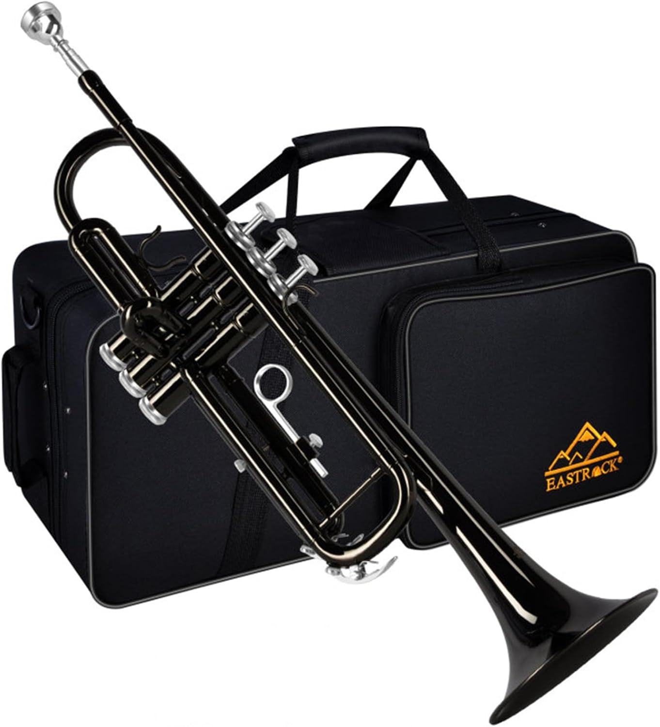 Trompette en Sib pour débutant, Trompette standard en laiton pour étudiants, Trompette avec étui, gants, embouchure 7C (Noir)