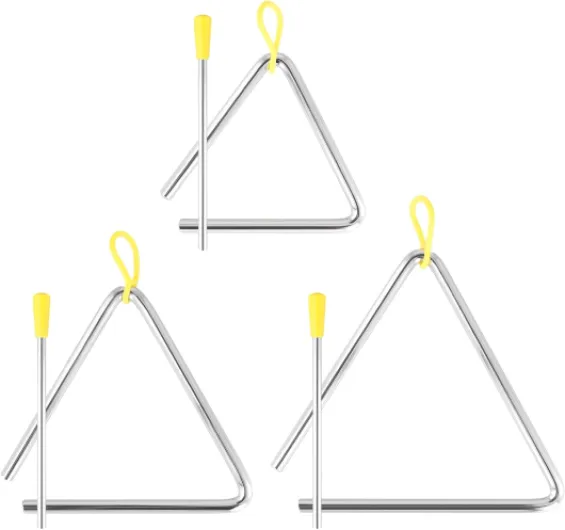 Lot de 3 instruments de musique triangulaires de 10,2 cm, 15,2 cm, 15,2 cm, 15,2 cm, avec maillet, instrument triangulaire musical avec maillet, argenté