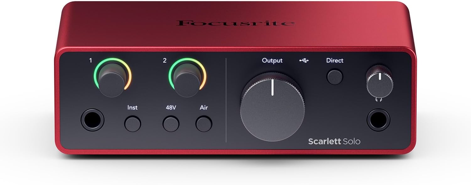 Scarlett Solo 4th Gen, interface audio USB pour la guitare, les voix et la production — des prises de son de très haute qualité et tous les logiciels pour enregistrer