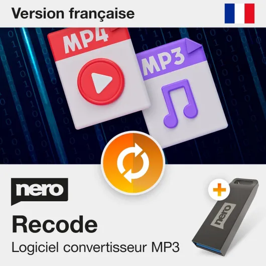 Nero Logiciel de conversion MP3 sur clé USB - MP3 converter, conversion, convertisseur pour vidéos (MP4, MPEG, VOB, DAT) et audio (MP3, WAV, FLAC, MP2) pour Windows 11/ 10 / 8.1 / 8 / 7