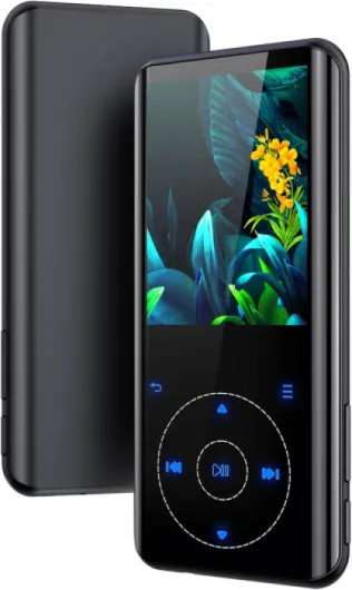 32Go Lecteur MP3 Bluetooth à Boîtier Métallique Courbé Haut-Parleur & Écran 2,4", Son HiFi, Touches Tactiles, Radio FM, Enregistrement, Extensible à 128GB 32Go Noir