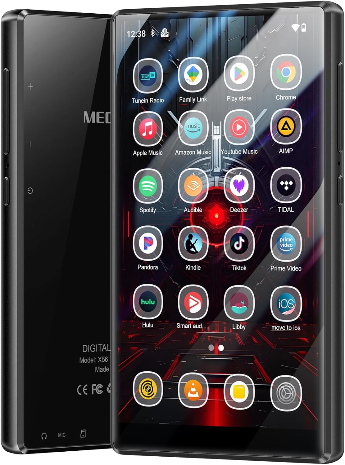 Lecteur MP3 Spotify 256 Go avec Bluetooth WiFi, Android 13 et Streaming Wi-FI, écran IPS 5" 1080P, Audible Deezer Amazon Music Préinstallé (X56-C)