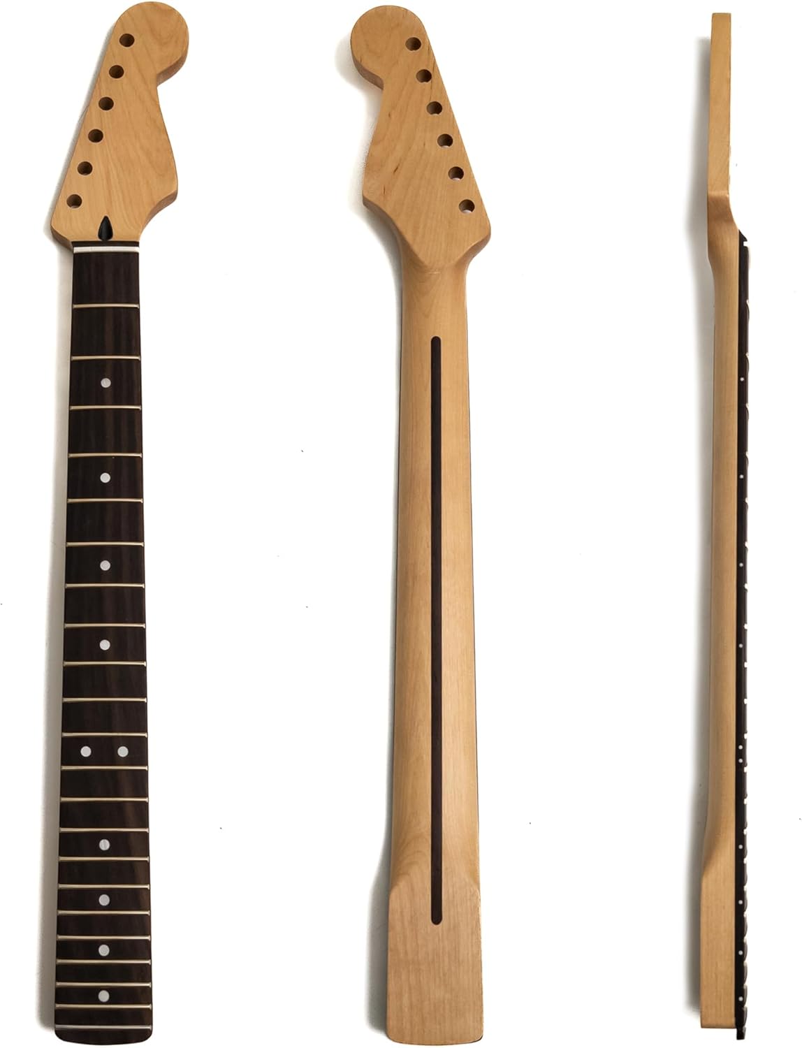 Manche de guitare en érable de qualité supérieure pour guitare Fender Stratocaster, droitier, érable canadien avec touche en palissandre, barre de réglage réglable, 22 frettes Jumbo moyennes, sillet A-Droite
