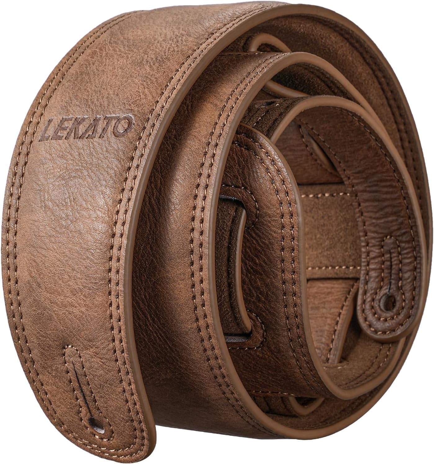 Sangle de guitare en cuir pour guitares lourdes Guitare acoustique, guitare électrique et basse Sangle en cuir réglable avec rembourrage en mousse haute densité P80 Durable et confortable Brun