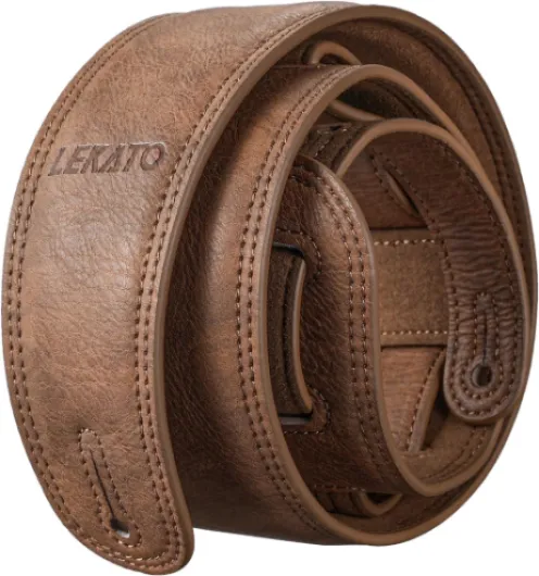 Sangle de guitare en cuir pour guitares lourdes Guitare acoustique, guitare électrique et basse Sangle en cuir réglable avec rembourrage en mousse haute densité P80 Durable et confortable Brun