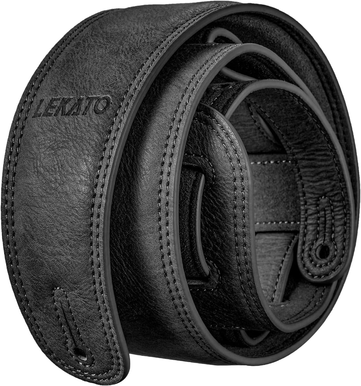 Sangle de guitare en cuir pour guitares lourdes Guitare acoustique, guitare électrique et basse Sangle en cuir réglable avec rembourrage en mousse haute densité P80 Durable et confortable Noir