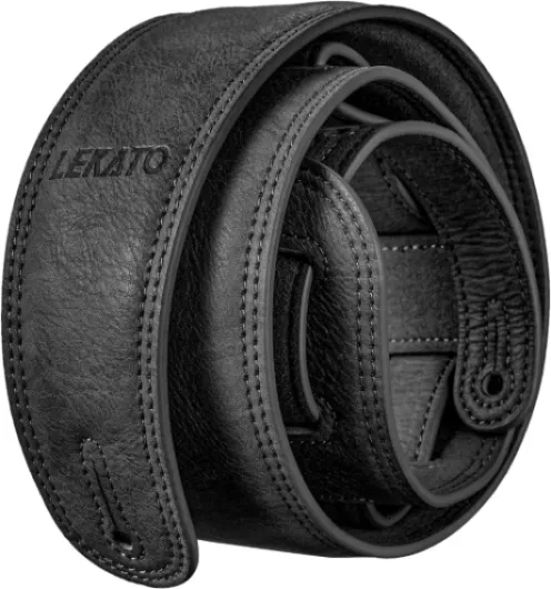 Sangle de guitare en cuir pour guitares lourdes Guitare acoustique, guitare électrique et basse Sangle en cuir réglable avec rembourrage en mousse haute densité P80 Durable et confortable Noir