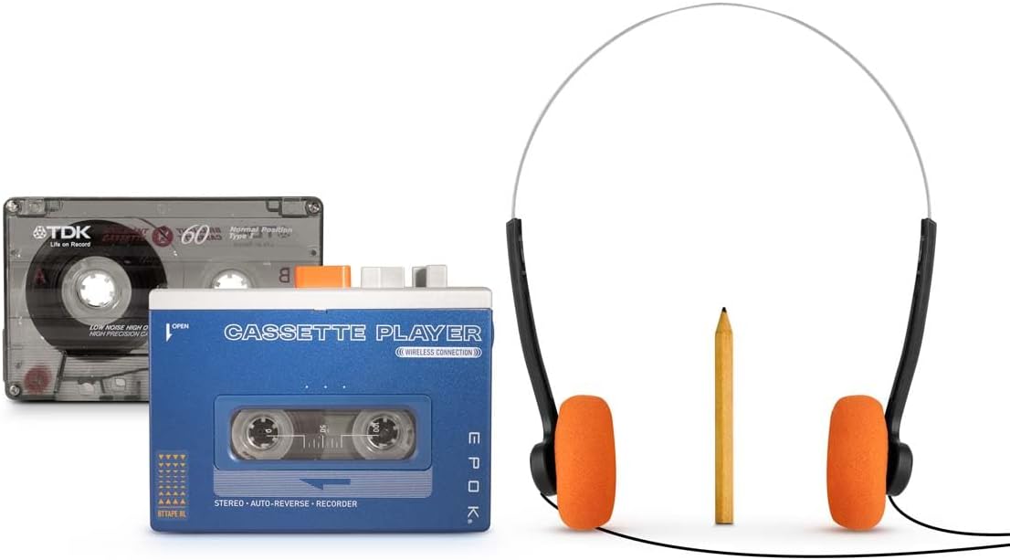 BIGBEN Baladeur Cassette Bluetooth 5.4, Enceinte BT, Lecteur Enregistreur, Auto-Reverse, Rechargeable USB-C, Pack Complet 4-en-1 avec Casque 3.5mm, K7 et crayon - idéal Mixtape – EPOK REWIND+ BTTAPEBL