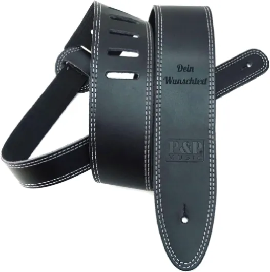 Keepdrum Sangle de guitare personnalisée en cuir véritable noir avec gravure personnalisée