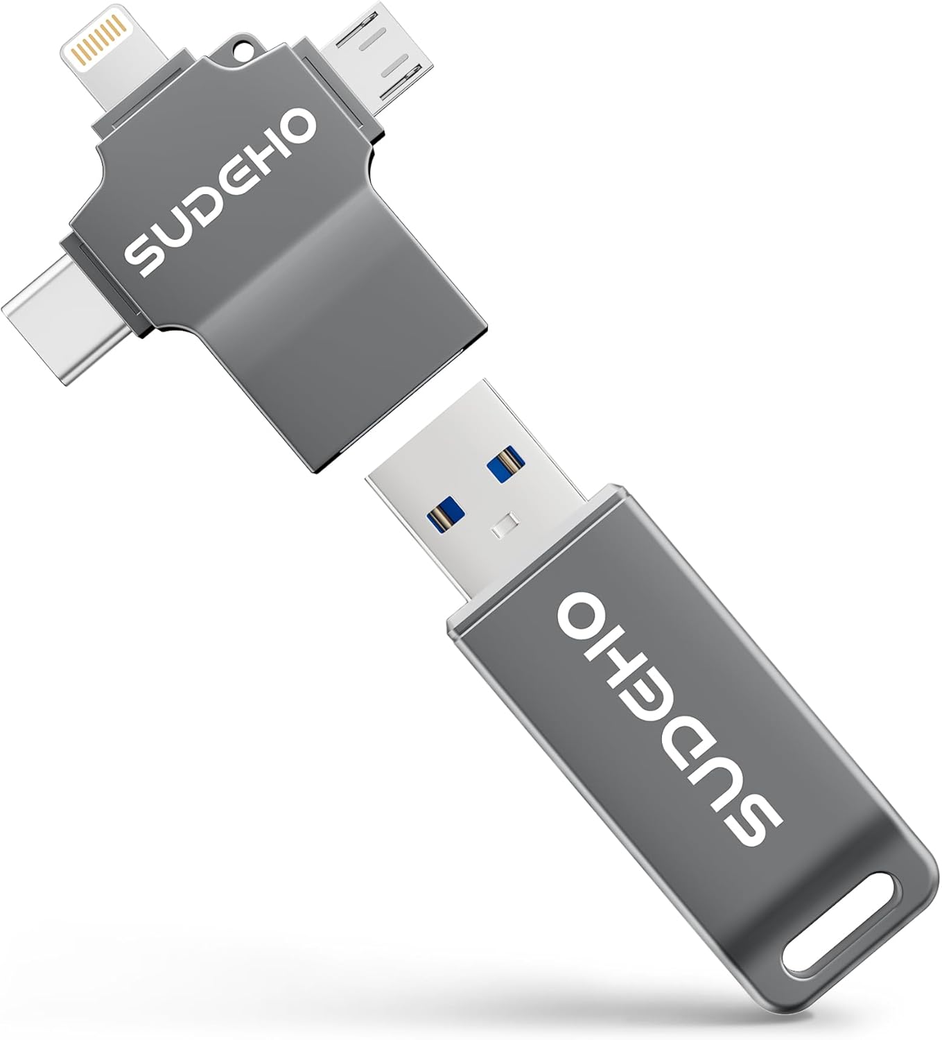 Cle USB iPhone 128 Go MFi Certifiée, 4 en 1 Clé USB C pour iPhone/Pad/Mac/Android/PC, Clef 3.0 Grande Vitesse Flash Drive Mémoire Externe Stick pour Stockage Photos/Vidéos/Musique(Noir) 128Go Noir