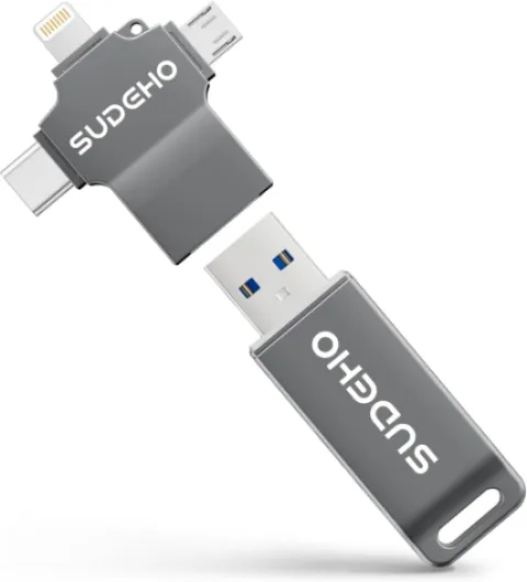 Cle USB iPhone 128 Go MFi Certifiée, 4 en 1 Clé USB C pour iPhone/Pad/Mac/Android/PC, Clef 3.0 Grande Vitesse Flash Drive Mémoire Externe Stick pour Stockage Photos/Vidéos/Musique(Noir) 128Go Noir