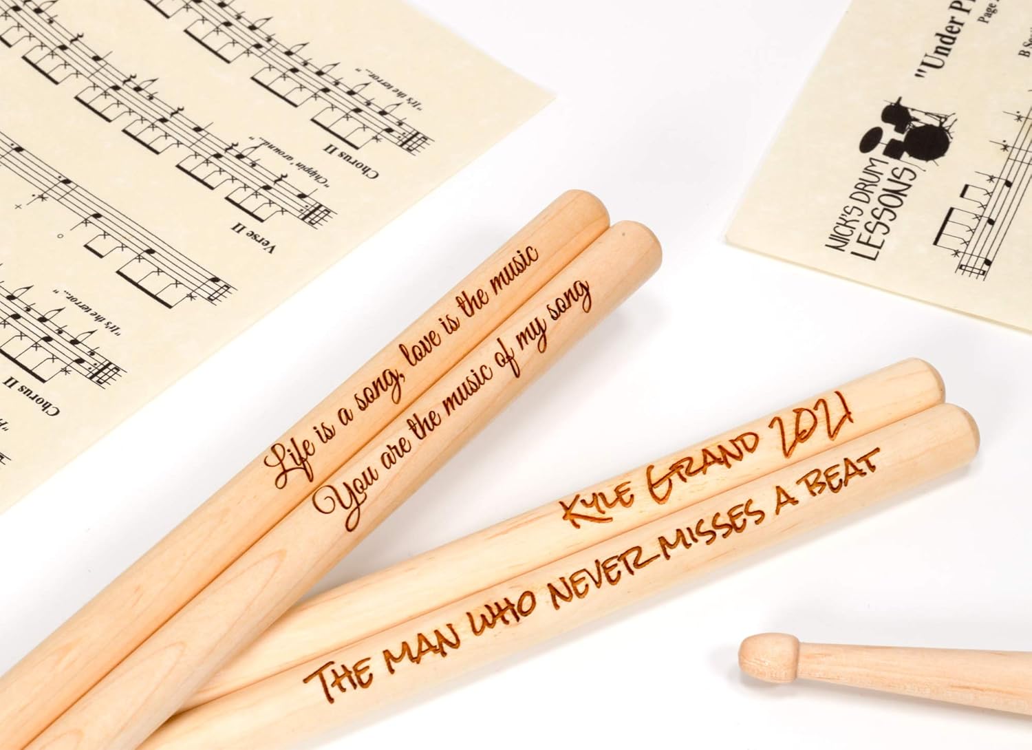 Baguettes de batterie personnalisés - taille 5A - Concevez un présent unique - Gravure laser