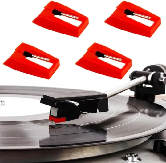 4 Pcs Tourne Disque Aiguille Pointe De Lecture, Diamant Platine Vinyle De Remplacement Universelles,Saphir Pour Tourne Disque Ancien,Cellule Platine Vinyle Pour Tourne Disque Vinyle,Phonographe