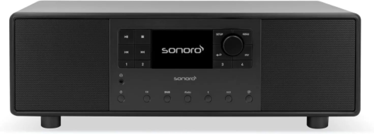 Sonoro Primus Radio Internet avec Bluetooth (Spotify, Deezer, Podcasts, FM/FM, DAB Plus, WLAN, AUX-In, boîtier en bois) Chaîne stéréo Noir 2024 noir mat