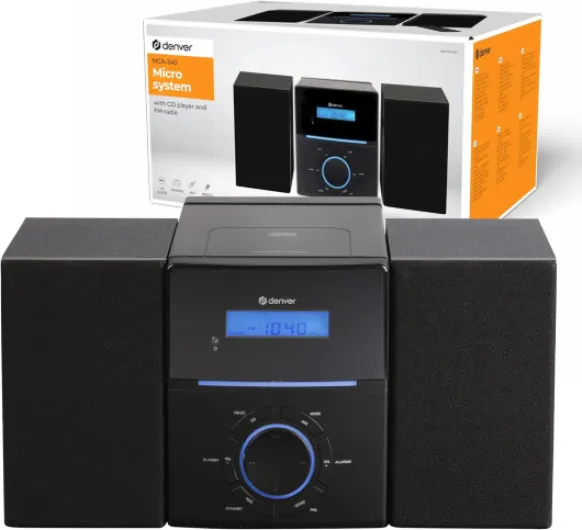 Micro Chaine HiFi stéréo compacte - Radio FM - Lecteur CD - AUX - Fonction Horloge et Réveil - MCA240 - Noir