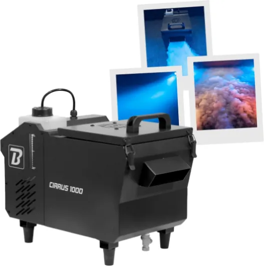 , CIRRUS 1000, machine à fumée lourde à base d'eau, télécommande inclue 1000 W, idéale pour les mariages, anniversaires et tout autres évènements professionnels, ne nécessite pas de glace