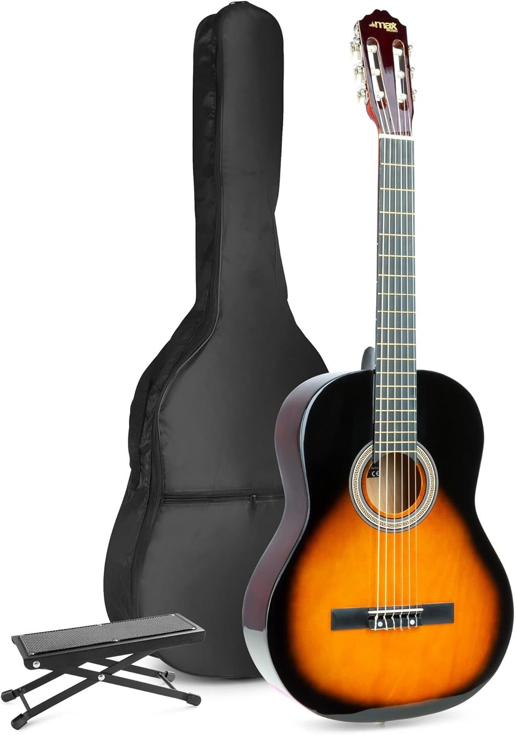 SoloArt Guitare Acoustique Classique avec Repose-Pied - Sunburst, Idéal pour Débuter la Guitare