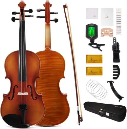 PHOENIX Violon 4/4 adulte Kit complet pour, Ensemble de Violon Pour Débutants Adultes Avec archet En Bois de Rose, Cordes et Chevalet Supplémentaires,Une Série D'accessoires (Plywood, Full) Wood color, Full