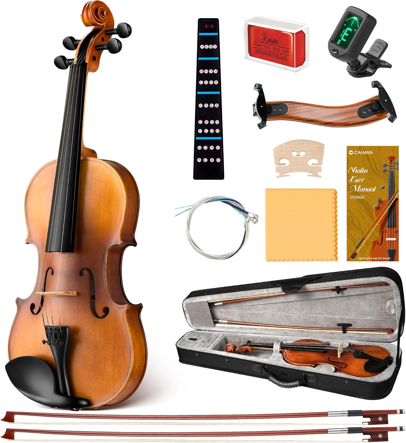 Ensemble Violon en Bois Massif: Violon 4/4 Fait Main avec Finition Mate, Table en Épicéa et Fond en Érable, Convient aux Adultes, Enfants de Plus de 12 Ans, Inclus Étui et Accessoires