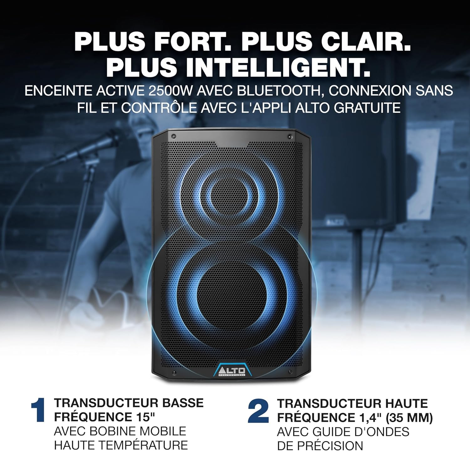 TS415 Enceinte Active Bluetooth 15" de 2500W avec Mixeur 3 Canaux, Connexion sans Fil, DSP et Appli 2500W - 15" Enceinte Active