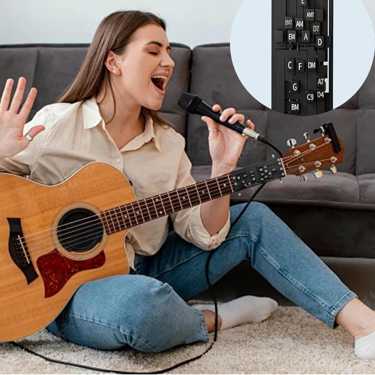 Apprendre la guitare, presseur d'accords de guitare Entraîneur d'accords rapide et précis avec instructions et partition Entraîneur à installation facile avec vertical pour débutants