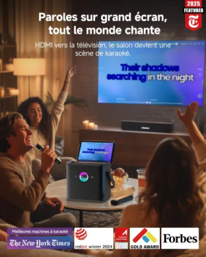 Machine à karaoké pour adultes, avec écran d'affichage des paroles, tablette de karaoké de 32 Go, 2 microphones sans fil, haut-parleur de karaoké avec égaliseur automatique, connexion TV
