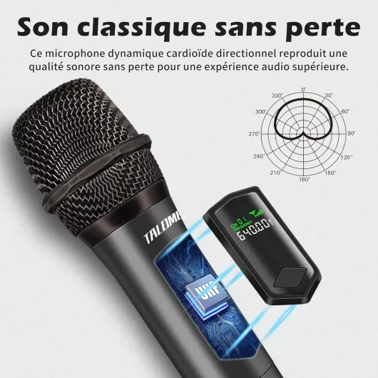 Microphone sans fil professionnel,système de dual microphone à 2.4 GHz Karaoké Dynamique Rechargeable avec Récepteur,160ft Ext,Idéal pour Karaoké,Chants,Fêtes,Soirées,DJ,Églises,Mariages,K60-2 Gris