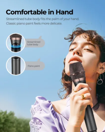ALPOWL Microphone sans Fil, Microphone karaoké avec 192KHZ/24Bit, système de Micro Dynamique sans Fil Professionnel, récepteur Rechargeable pour Haut-Parleur, système de sonorisation (Black) WXM-A Negro y Negro
