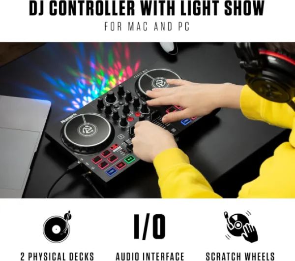 Party Mix II Platine DJ avec Lumières LED, Carte Son et Table de Mixage, avec Serato DJ Lite pour Mac et Win OS Party Mix 2 - Noir