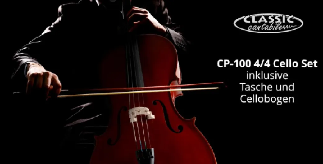 CP-100 Violoncelle 4/4 Ensemble (Table : Épicéa, Fond : Érable, Chevilles : Palissandre, pique réglable en hauteur, laqué brillant, incl - archet et housse)