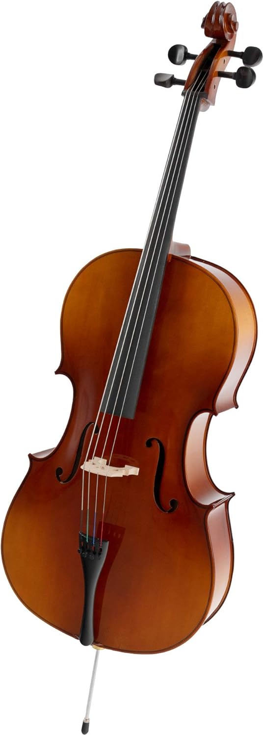 Student Violoncelle 4/4 - table en épicéa lamellé-collé, fond, éclisses, manche, chevalet en érable, touche tilleul teinté, chevilles et sillet érable noirci, archet et housse inclu