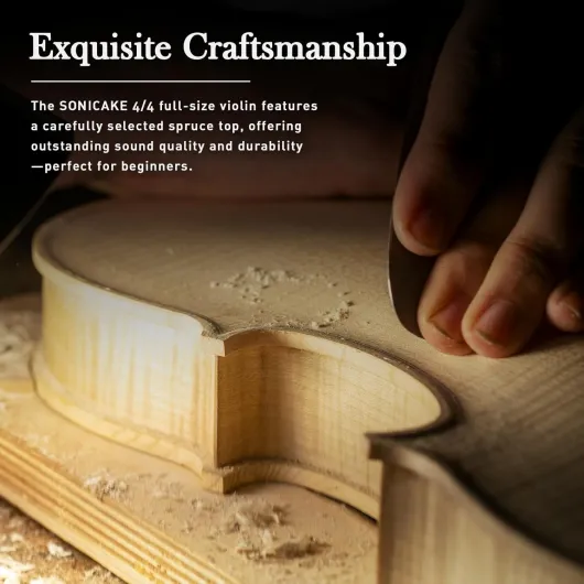 SONICAKE Violon 4/4 en Bois Massif pour Adultes Set Complet avec Étui Rigide, Coussin, Colophane, Archets, Tuner Pince & Cordes Supplémentaires QVL-01