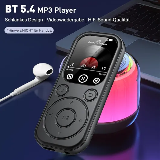 Lecteur MP3 128 Go avec Bluetooth, Lecteur de Musique avec Radio FM, enregistreur Vocal, Son HiFi, Fonction de Messagerie, écouteurs Inclus