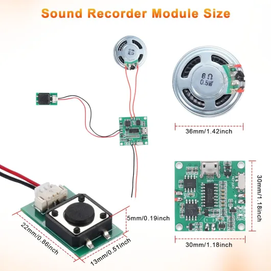 8MB Programmable Module de Son MP3 Ulegqin Enregistrable Sonore Module avec Contrôle du Volume et Haut-Parleur et Type-C USB pour DIY Carte de Vœux/Anniversaire créatif