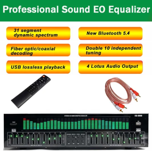 Égaliseur Numérique 31 Bandes, Égaliseur Graphique Stéréo, Analyseur De Spectre Musical, Décodage Audio Numérique Coaxial Optique Bluetooth 5.4, Réduction du Bruit, pour Studio D'enregistrement Green