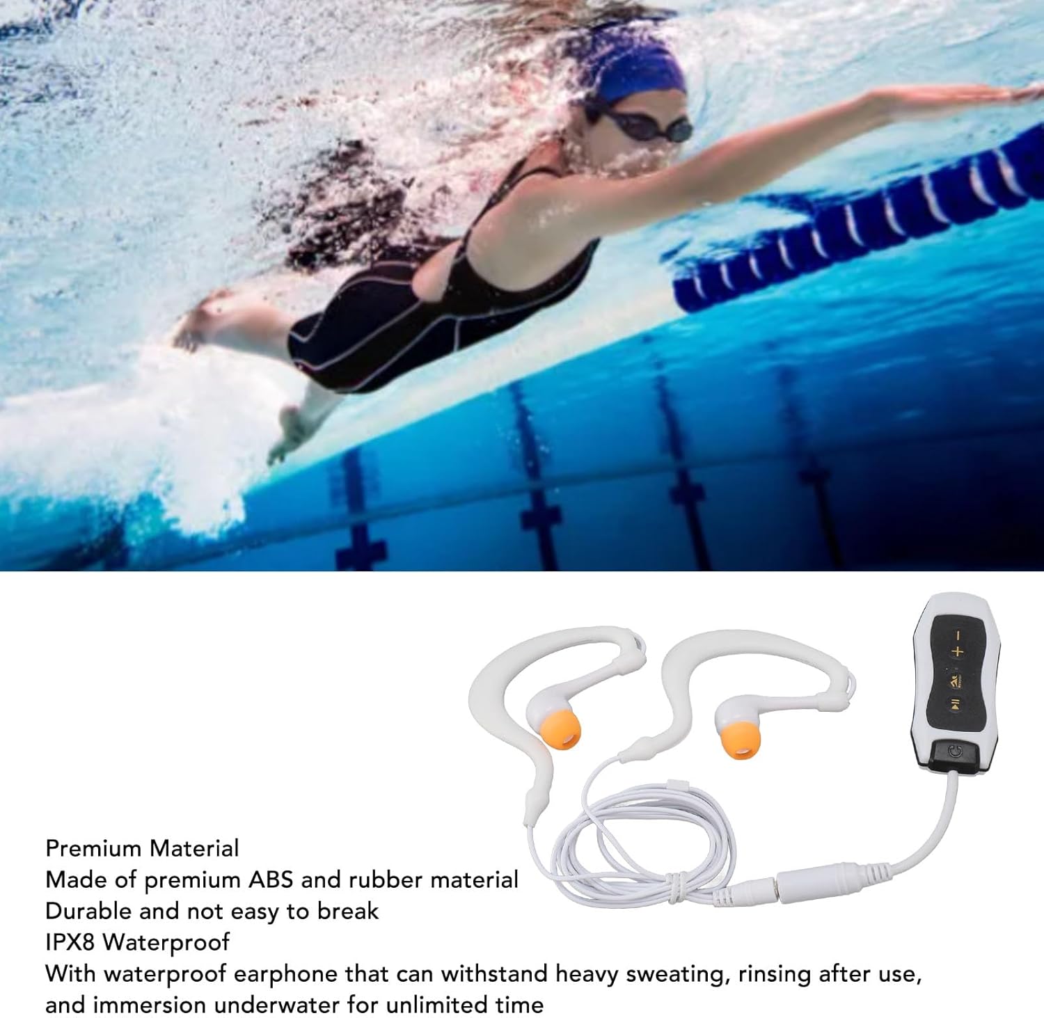 Zunate Écouteurs Lecteur MP3 sous-Marin, Lecteur de Musique en Streaming étanche avec Casque pour la Natation, la Plongée, la Course, 8 Heures de Lecture, Son Supérieur (White) 8GB WHITE