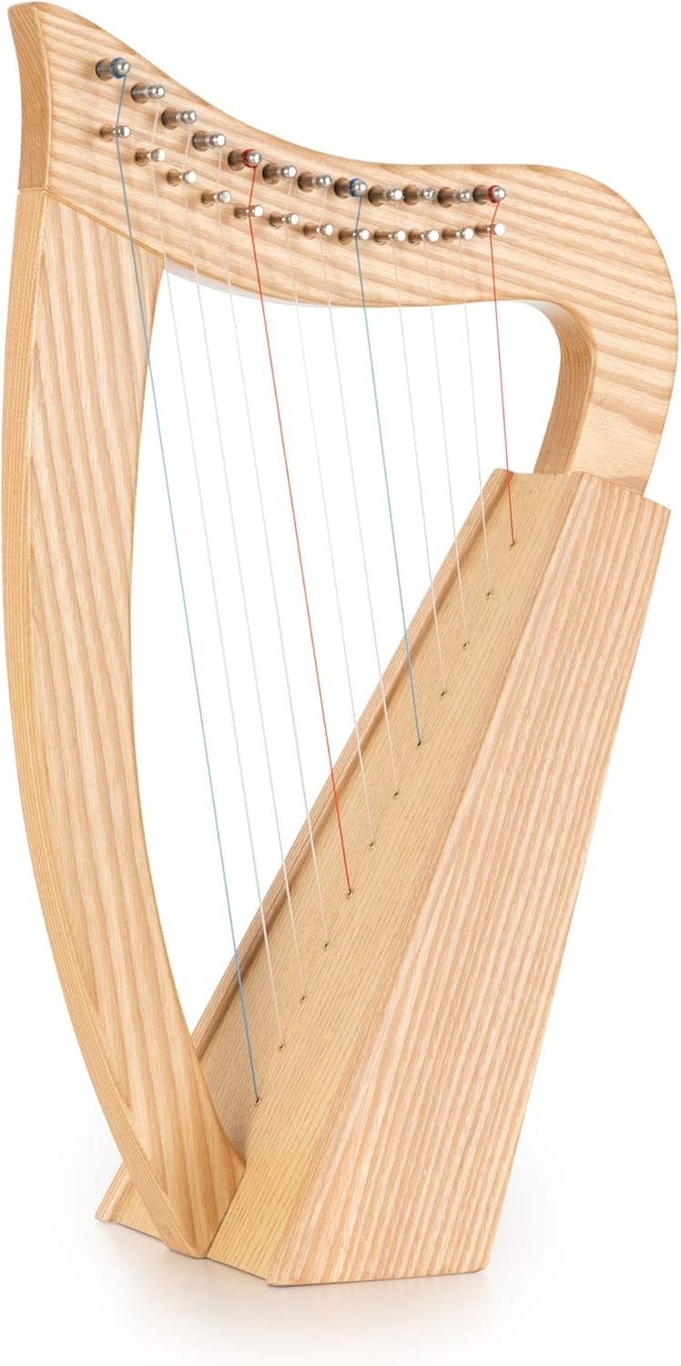 H-12 Set Harpe Celtique - Harpe Celtique compacte en frêne - 12 cordes - Accordée en Do majeur - incl - housse, école, pupitre et Metro-Tuner & 2 clés d’accord - Hauteur : 51 cm