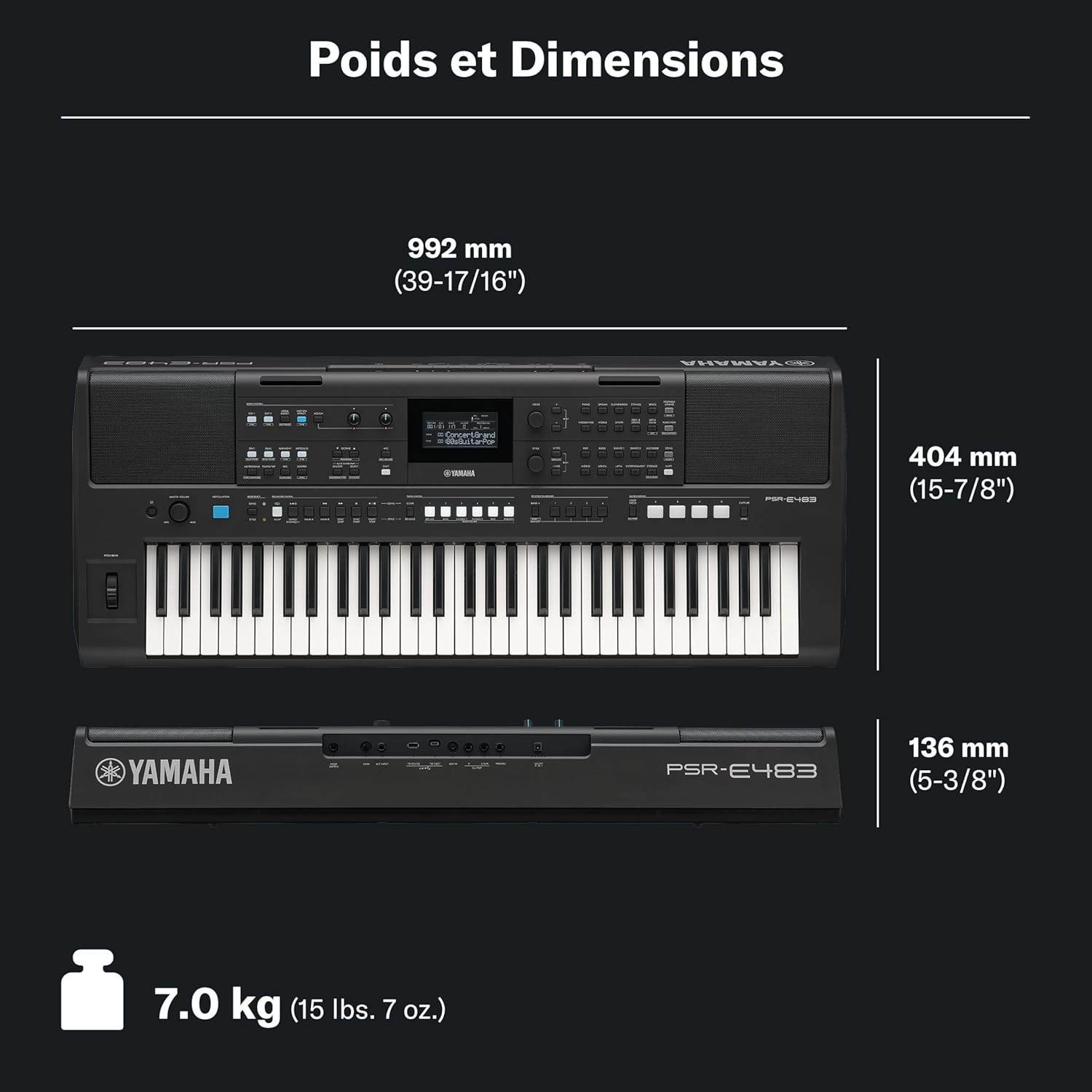 YAMAHA PSR-E483 Keyboard – Clavier Portable Moderne avec 61 Touches Sensibles, 860 Voices dont 15 Super Articulation Lite, 345 Styles, Haut-Parleurs Puissants et USB-C – Noir