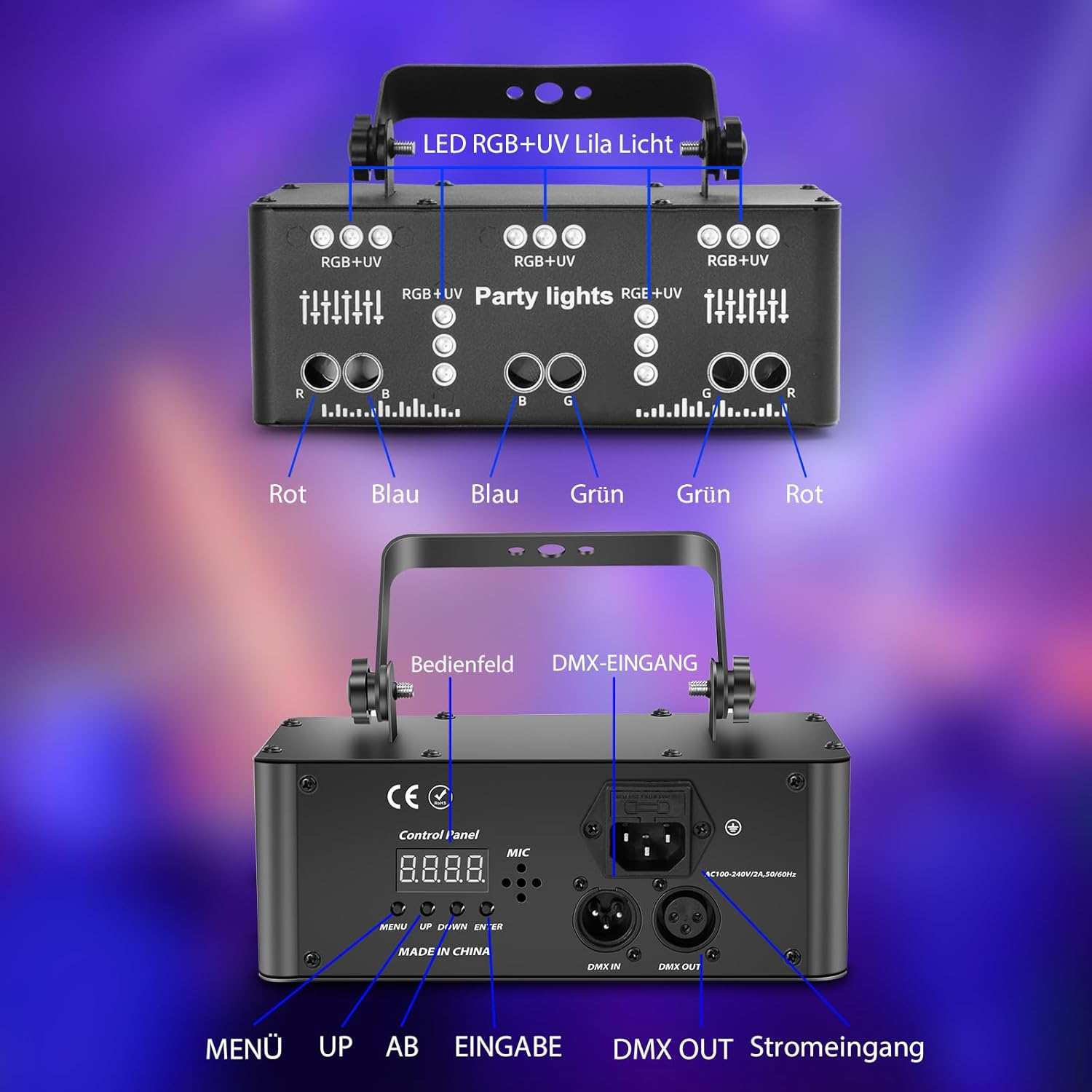 Lumière de discothèque Lumière de fête, DMX d'effets Lumière LED RGB Projecteur DJ Contrôlé par la musique Lumières de discothèque, Pour KTV Réunion de famille Mariage Anniversaire Halloween