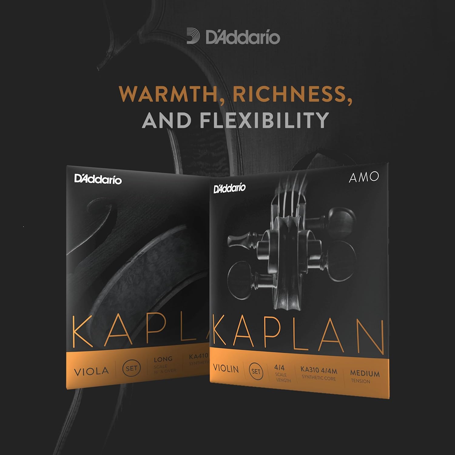 Cordes de violon D'Addario Kaplan Amo - Jeu complet - KA310 4/4M - Cordes de violon - Échelle 4/4, Tension moyenne 4/4 Scale Medium Tension