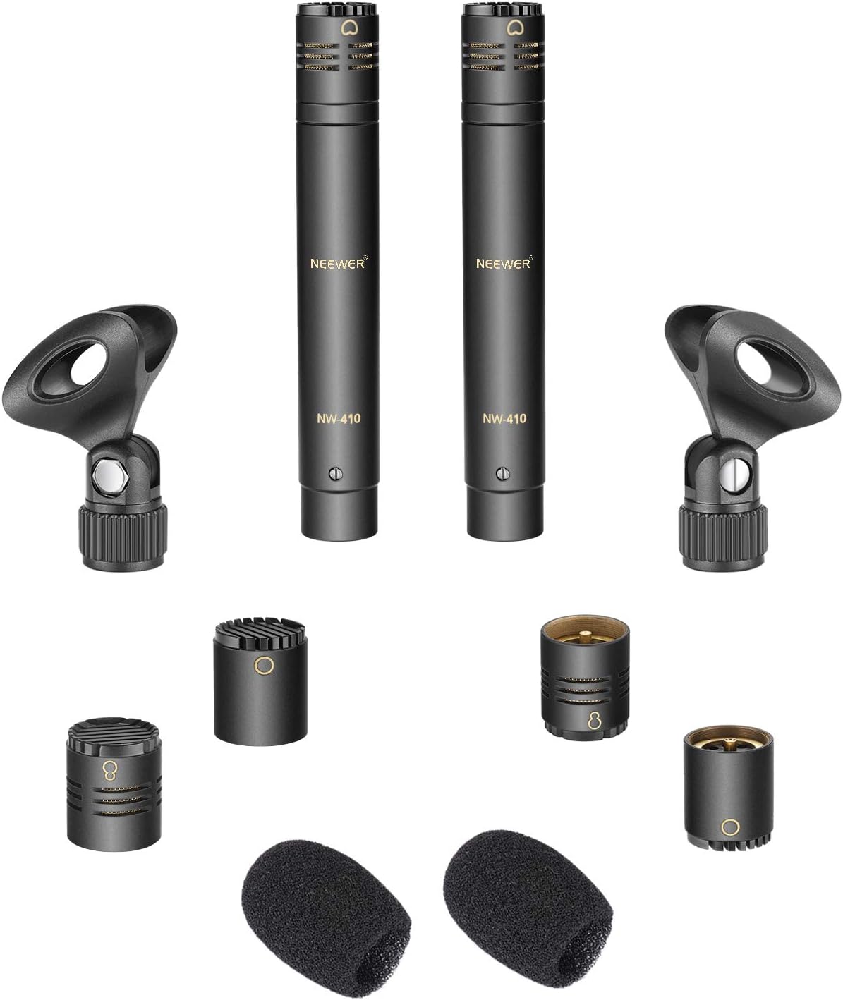 Lot de 2 micros à condensateur avec Capsules interchangeables Omni cardioïdes et Super cardioïdes en Mousse pour Pare-Brise et étui de Transport pour Instruments acoustiques à Vent en Bois
