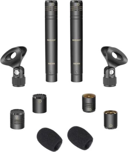 Lot de 2 micros à condensateur avec Capsules interchangeables Omni cardioïdes et Super cardioïdes en Mousse pour Pare-Brise et étui de Transport pour Instruments acoustiques à Vent en Bois