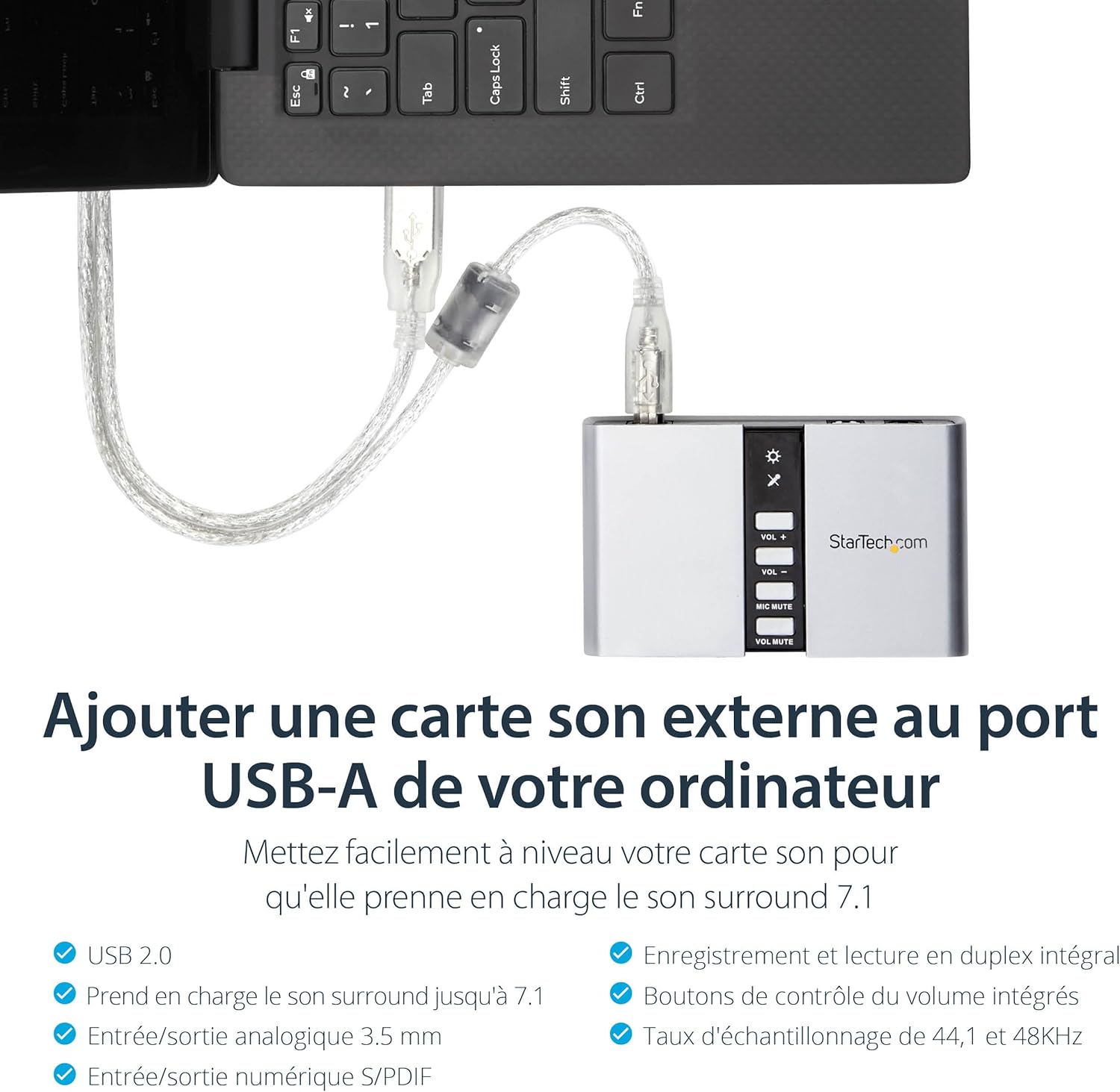 .com Carte Son USB 7.1 - Carte Son Externe pour Ordinateur Portable avec Audio Numérique SPDIF - Carte Son pour PC - Argent (ICUSBAUDIO7D)